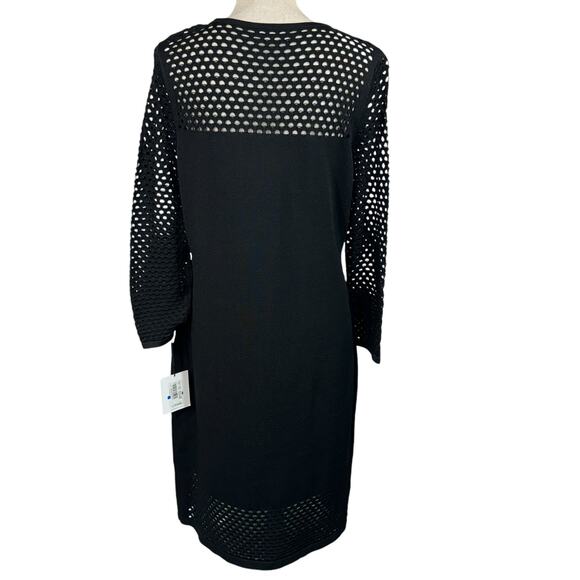 Calvin Klein X-Large Midi Sheath Sweater Dress 3/4 Sleeves Perforated Stretch - Picture 6 of 9